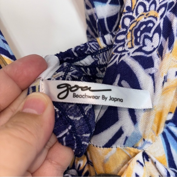 Japna Goa Women’s Small Jumpsuit Tropical Blue Floral Halter Wide Leg Smocked - Picture 2 of 13